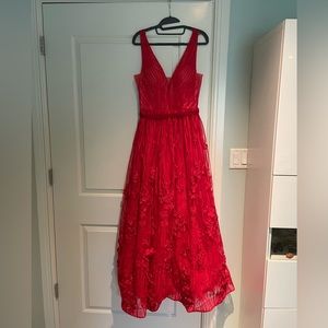 Red long gown.
